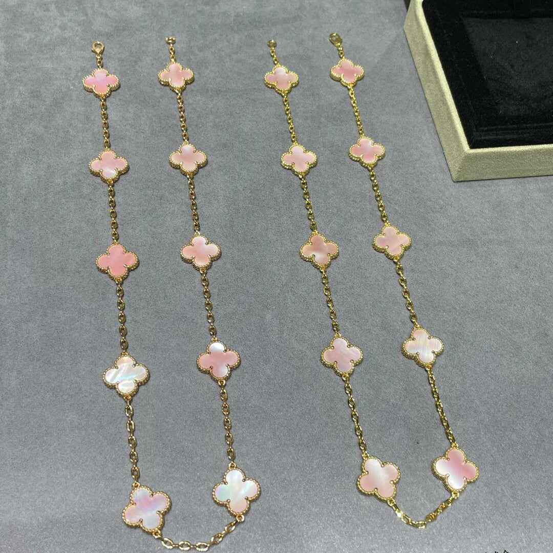 [LUXE JEWELRY]CLOVER 10 MOTIFS PINK MOP NECKLACE