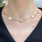 [LUXE JEWELRY]CLOVER 10 MOTIFS PINK MOP NECKLACE