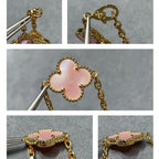 [LUXE JEWELRY]CLOVER 10 MOTIFS PINK MOP NECKLACE