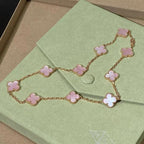 [LUXE JEWELRY]CLOVER 10 MOTIFS PINK MOP NECKLACE