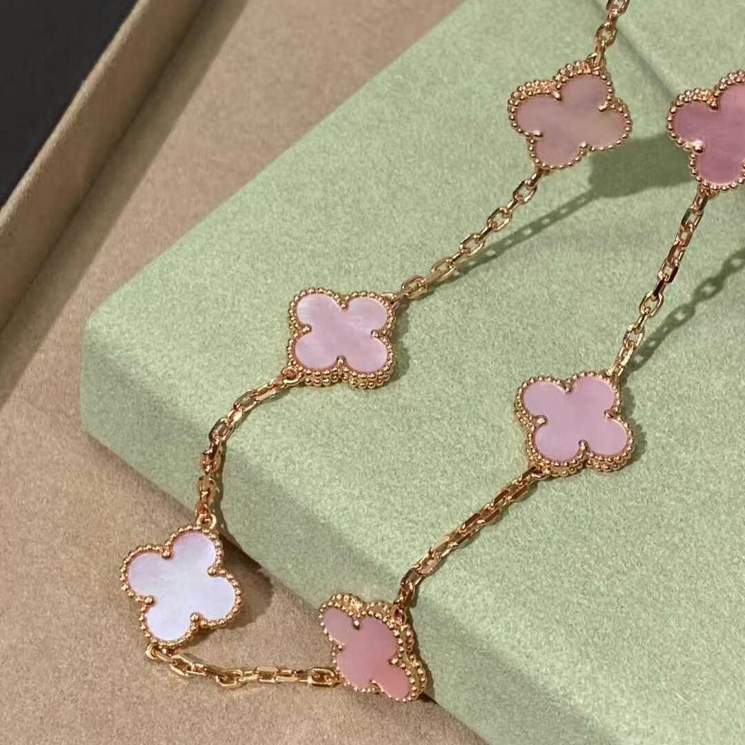[LUXE JEWELRY]CLOVER 10 MOTIFS PINK MOP NECKLACE
