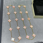[LUXE JEWELRY]CLOVER 10 MOTIFS PINK MOP NECKLACE