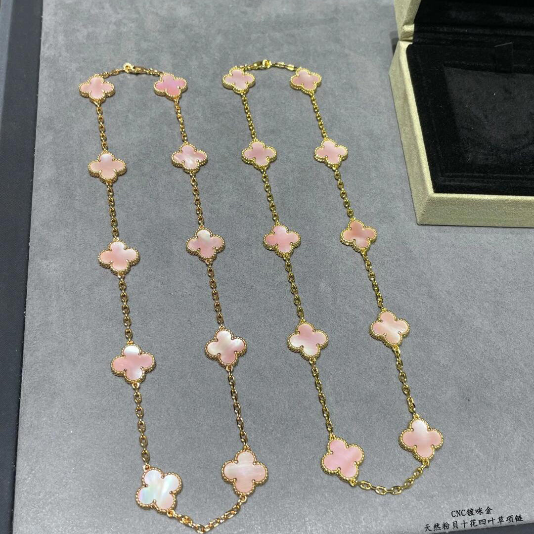 [LUXE JEWELRY]CLOVER 10 MOTIFS PINK MOP NECKLACE