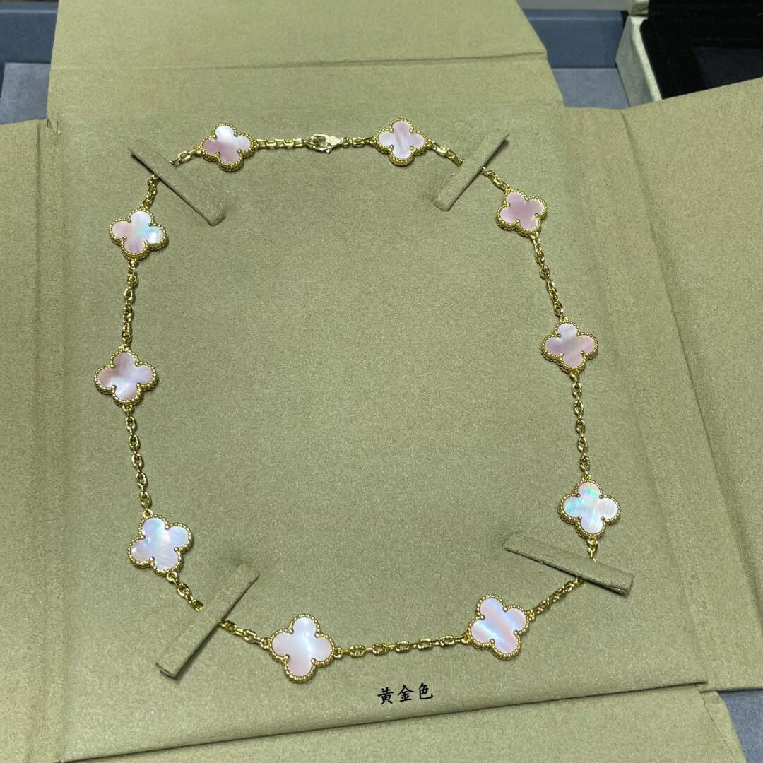 [LUXE JEWELRY]CLOVER 10 MOTIFS PINK MOP NECKLACE