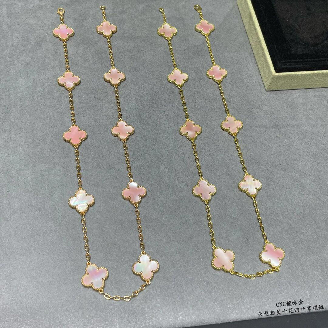 [LUXE JEWELRY]CLOVER 10 MOTIFS PINK MOP NECKLACE