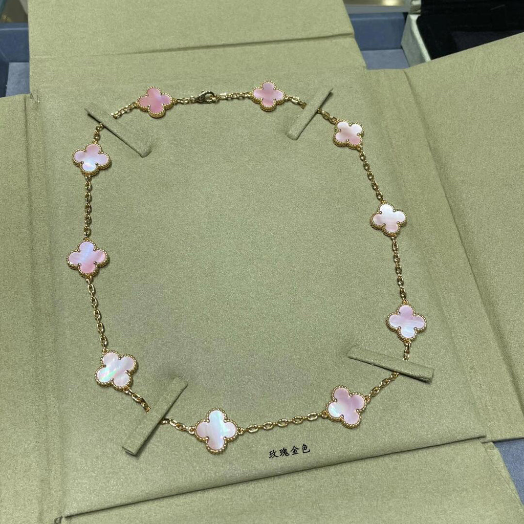 [LUXE JEWELRY]CLOVER 10 MOTIFS PINK MOP NECKLACE