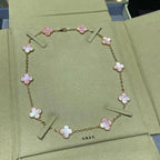 [LUXE JEWELRY]CLOVER 10 MOTIFS PINK MOP NECKLACE
