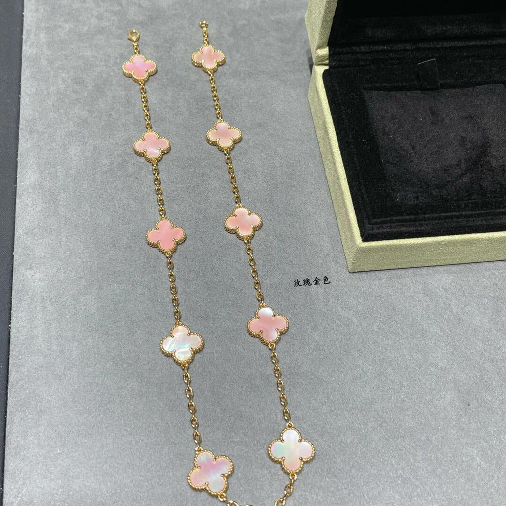 [LUXE JEWELRY]CLOVER 10 MOTIFS PINK MOP NECKLACE