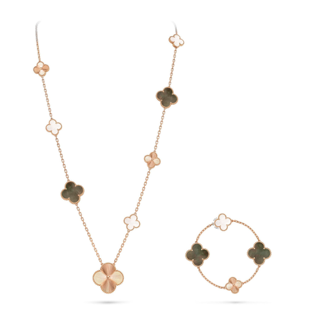 [LUXE JEWELRY]DETACHABLE CLOVER 15(11+4) FLOWER ROSE GOLD NECKLACE SET
