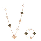 [LUXE JEWELRY]DETACHABLE CLOVER 15(11+4) FLOWER ROSE GOLD NECKLACE SET