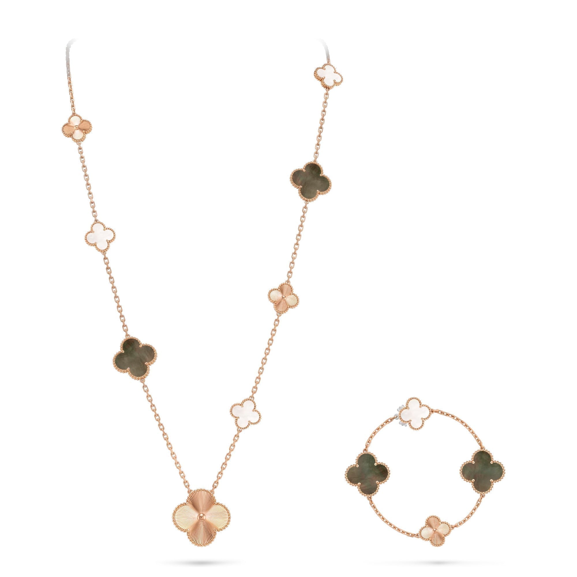 [LUXE JEWELRY]DETACHABLE CLOVER 15(11+4) FLOWER ROSE GOLD NECKLACE SET
