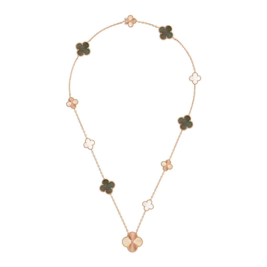 [LUXE JEWELRY]DETACHABLE CLOVER 15(11+4) FLOWER ROSE GOLD NECKLACE SET