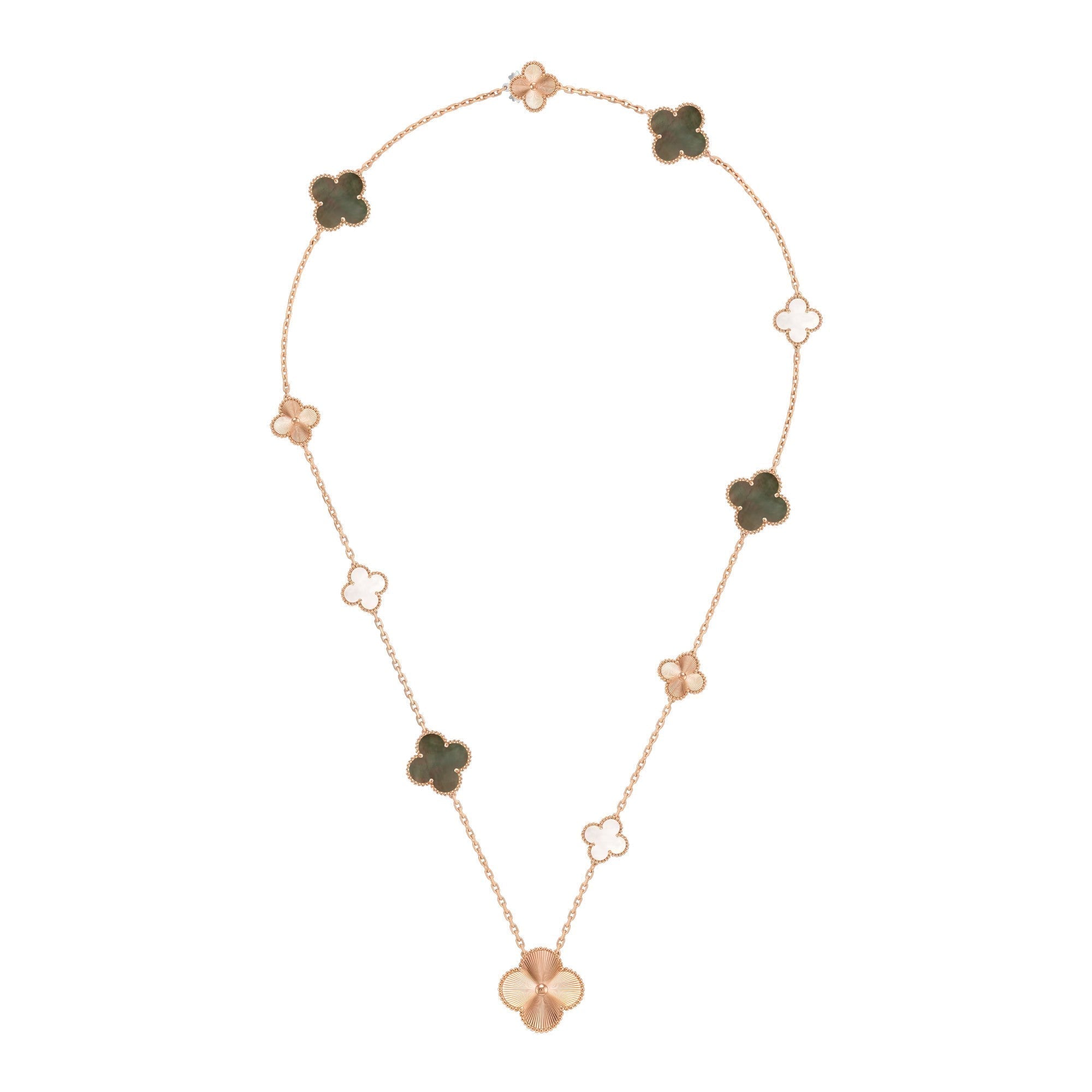 [LUXE JEWELRY]DETACHABLE CLOVER 15(11+4) FLOWER ROSE GOLD NECKLACE SET