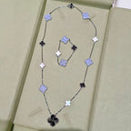 [LUXE JEWELRY]DETACHABLE CLOVER 15(11+4) FLOWER SILVER NECKLACE SET