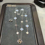 [LUXE JEWELRY]DETACHABLE CLOVER 15(11+4) FLOWER SILVER NECKLACE SET