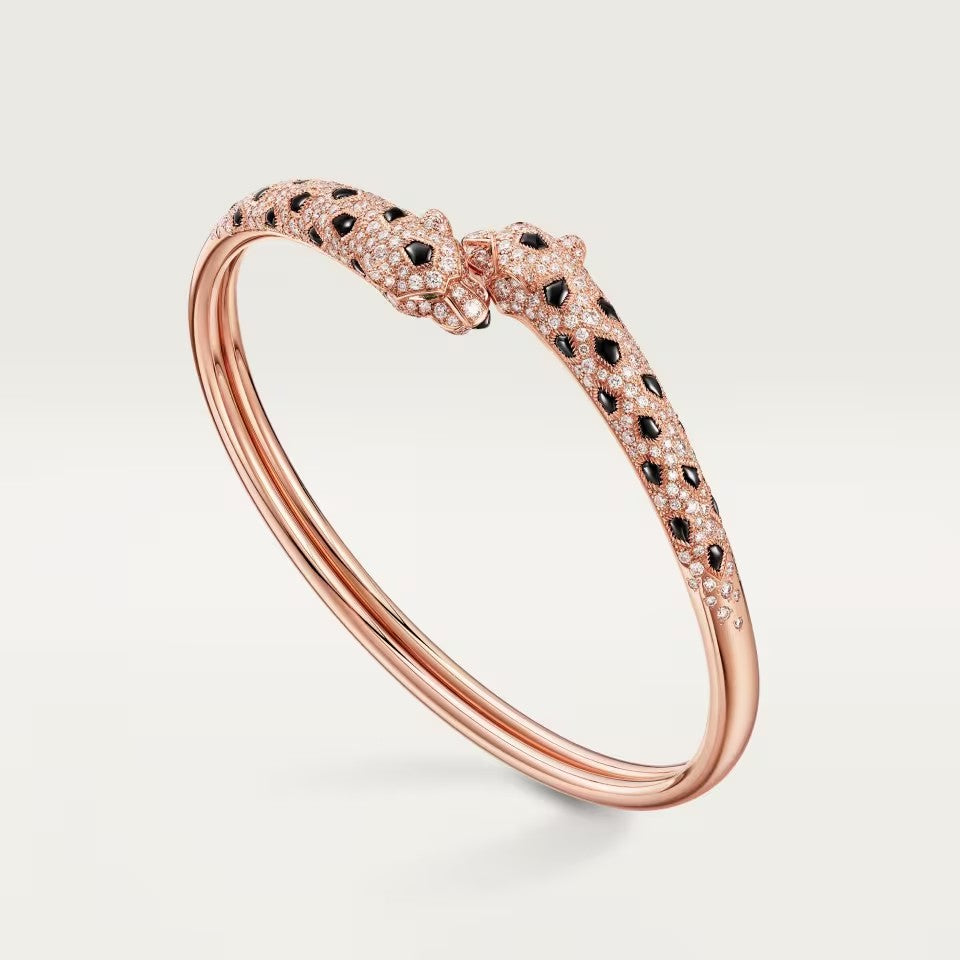 [LUXE JEWELRY] PANTHERE DOUBLE HEADED HALF DIAMOND OPEN BRACELET