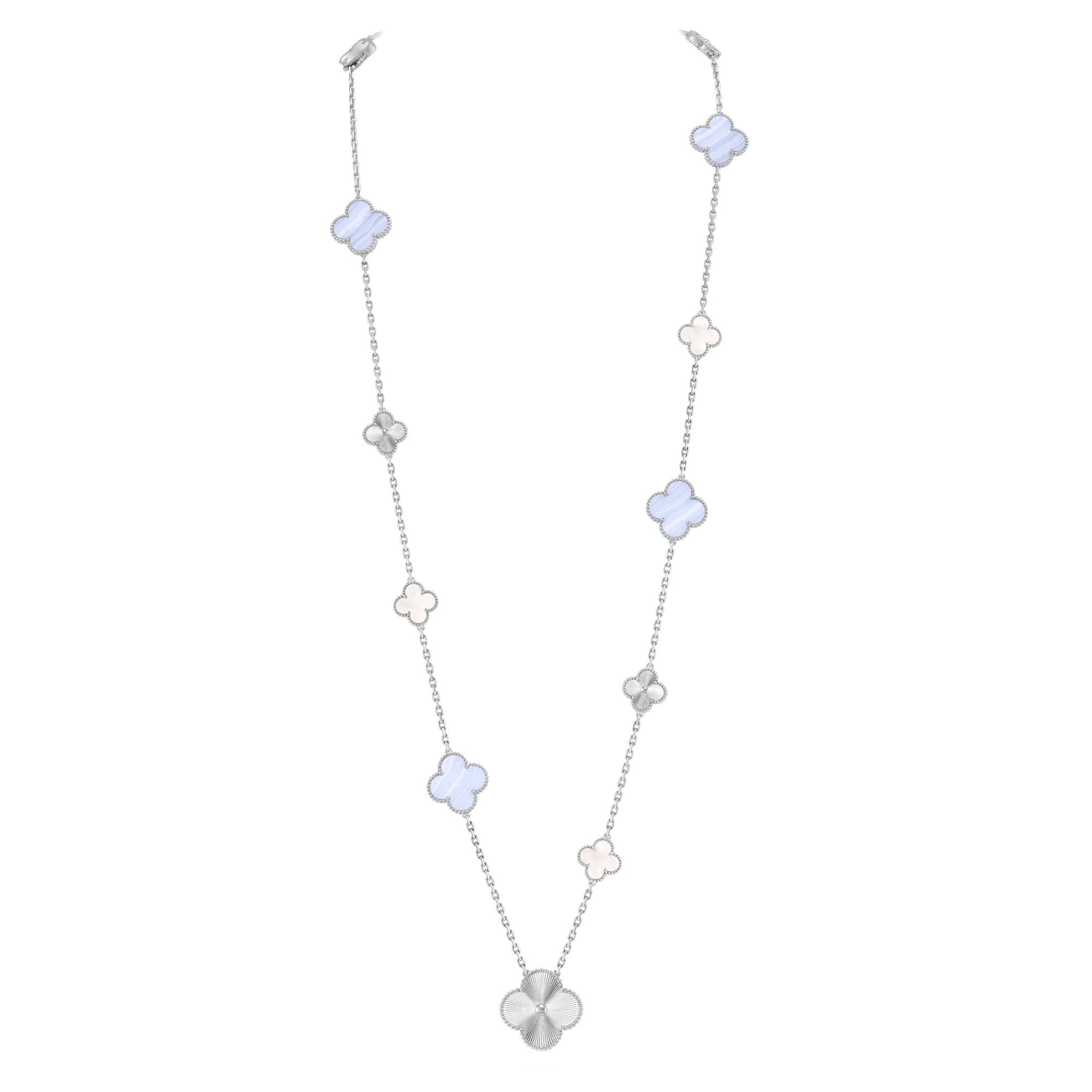 [LUXE JEWELRY]DETACHABLE CLOVER 15(11+4) FLOWER SILVER NECKLACE SET