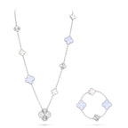 [LUXE JEWELRY]DETACHABLE CLOVER 15(11+4) FLOWER SILVER NECKLACE SET