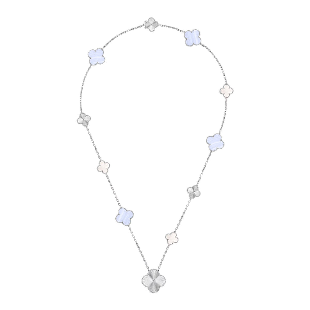 [LUXE JEWELRY]DETACHABLE CLOVER 15(11+4) FLOWER SILVER NECKLACE SET