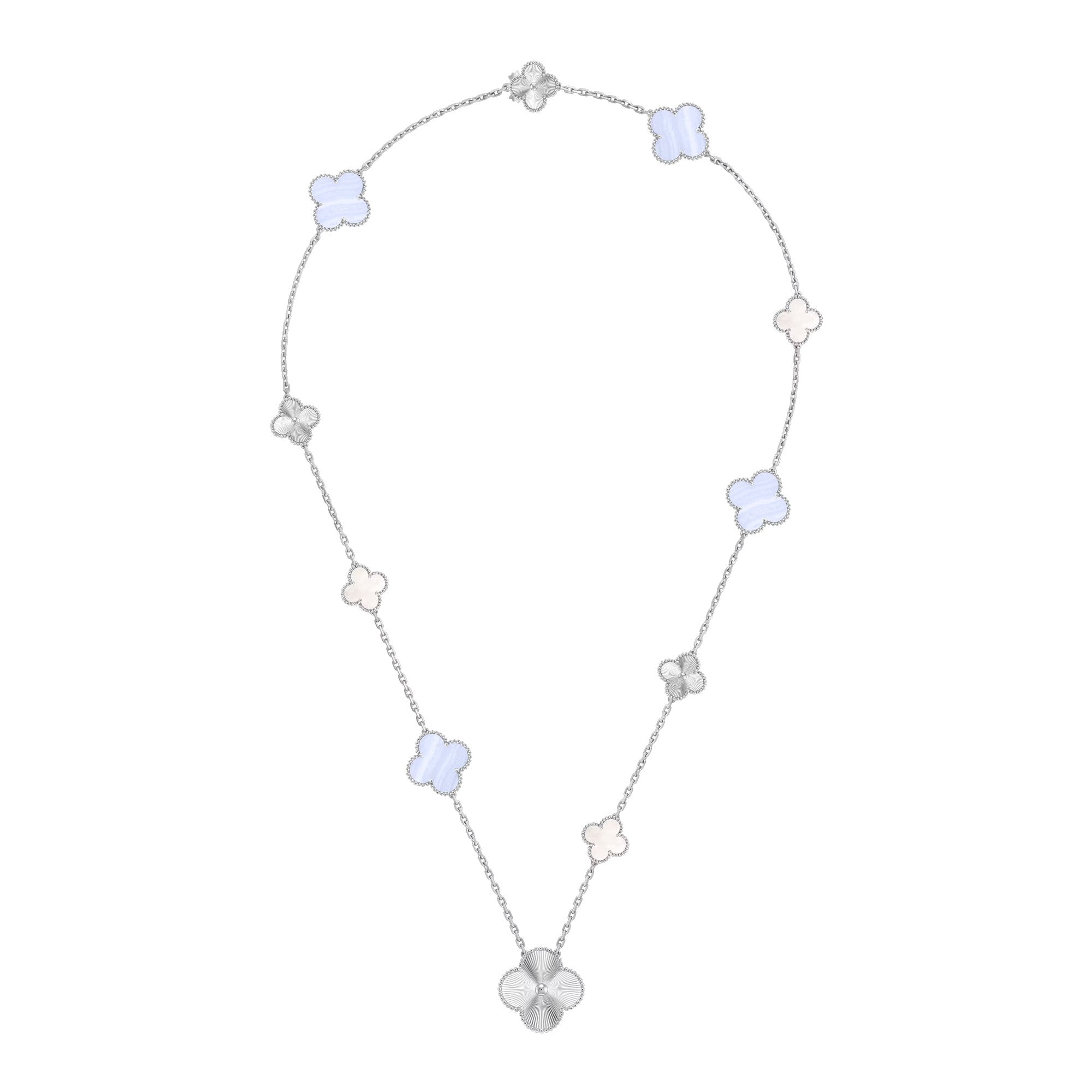 [LUXE JEWELRY]DETACHABLE CLOVER 15(11+4) FLOWER SILVER NECKLACE SET