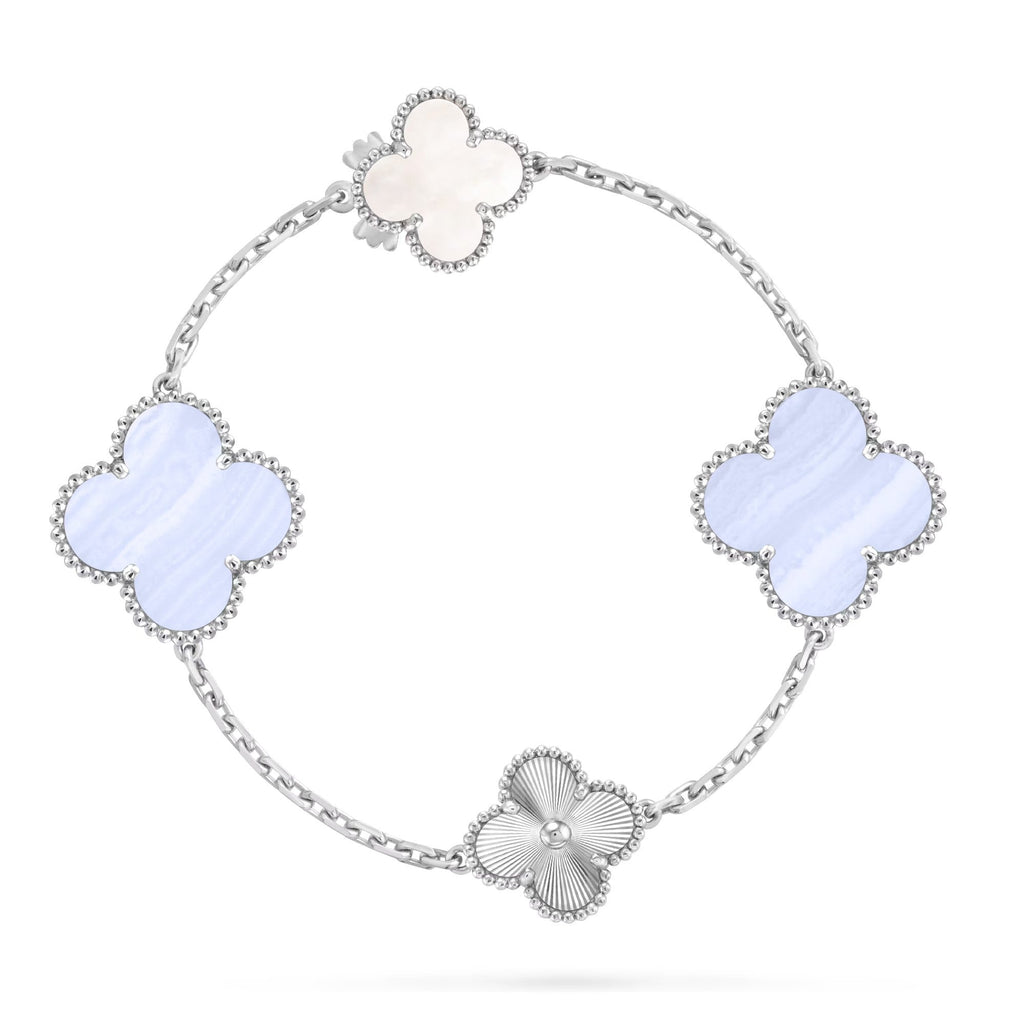 [LUXE JEWELRY]DETACHABLE CLOVER 15(11+4) FLOWER SILVER NECKLACE SET