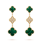 [LUXE JEWELRY]CLOVER EARRINGS GOLD MALACHITE DIAMOND 3 MOTIF
