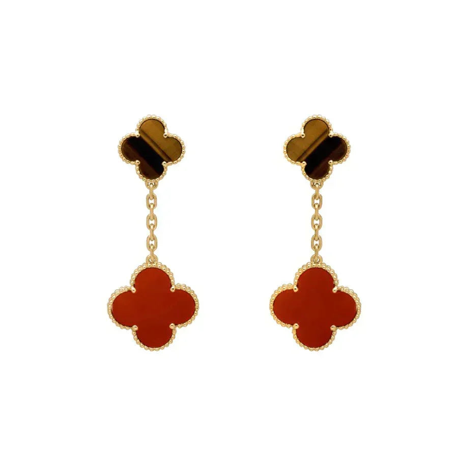 [LUXE JEWELRY]CLOVER  2 MOTIF  TIGER EYE CARNELIAN EARRINGS