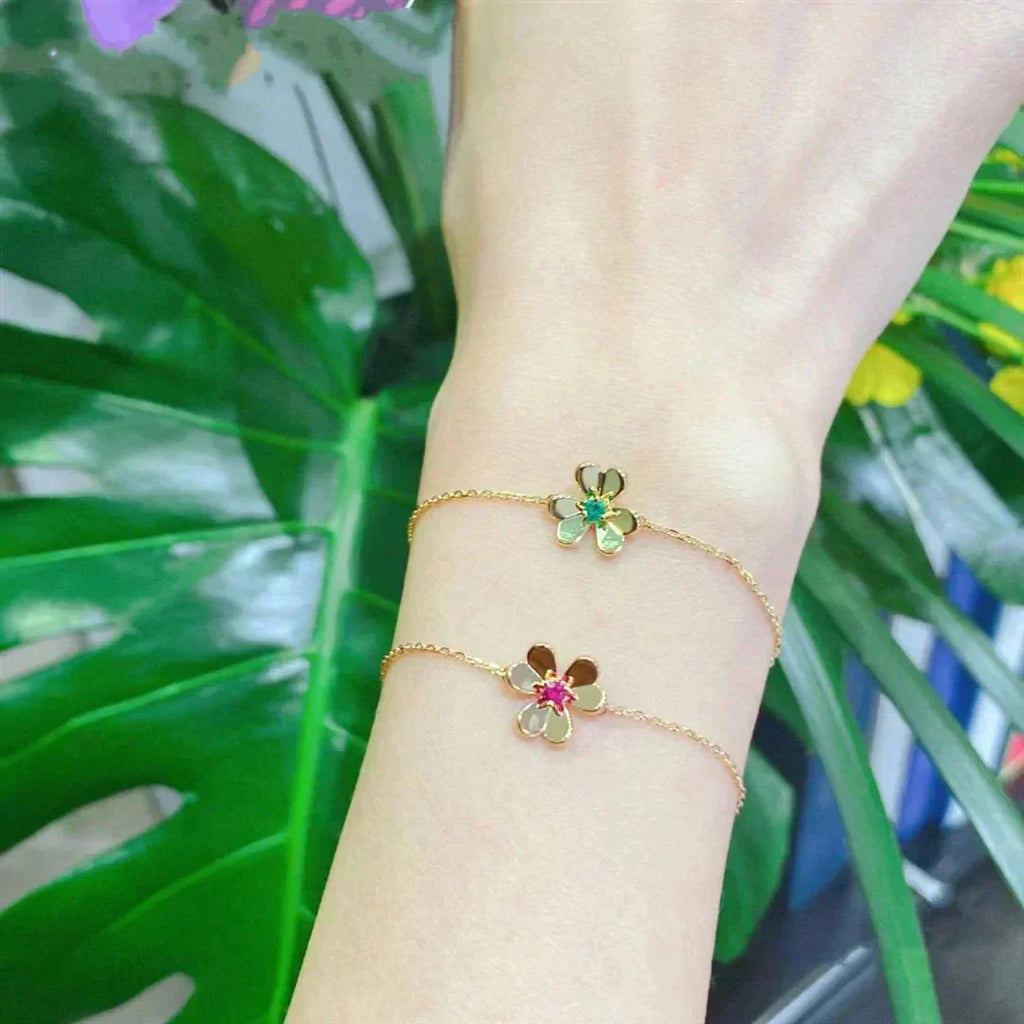 [LUXE JEWELRY]FRIVOLE GOLD FLOWER PINK MALACHITE BRACELET