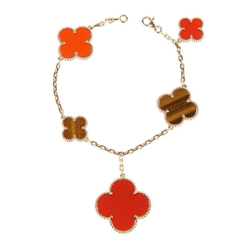 [LUXE JEWELRY]CLOVER BRACELET 5 MOTIFS CARNELIAN TIGER EYE