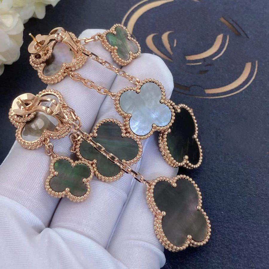 [LUXE JEWELRY]CLOVER EARRINGS DARK MOP 4 MOTIFS ROSE GOLD