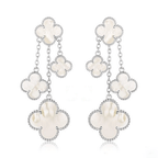 [LUXE JEWELRY]CLOVER EARRINGS WHITE MOP 4 MOTIFS SILVER