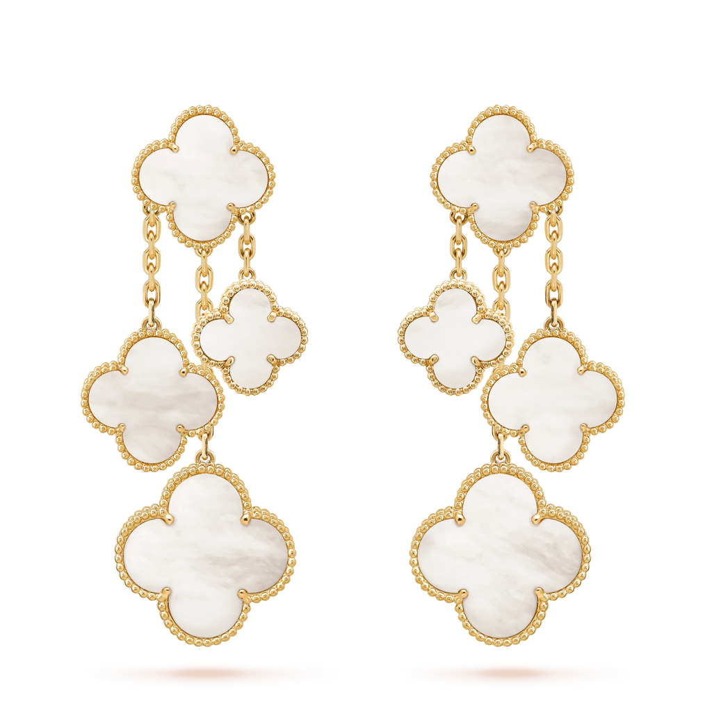 [LUXE JEWELRY]CLOVER EARRINGS WHITE MOP 4 MOTIFS GOLD