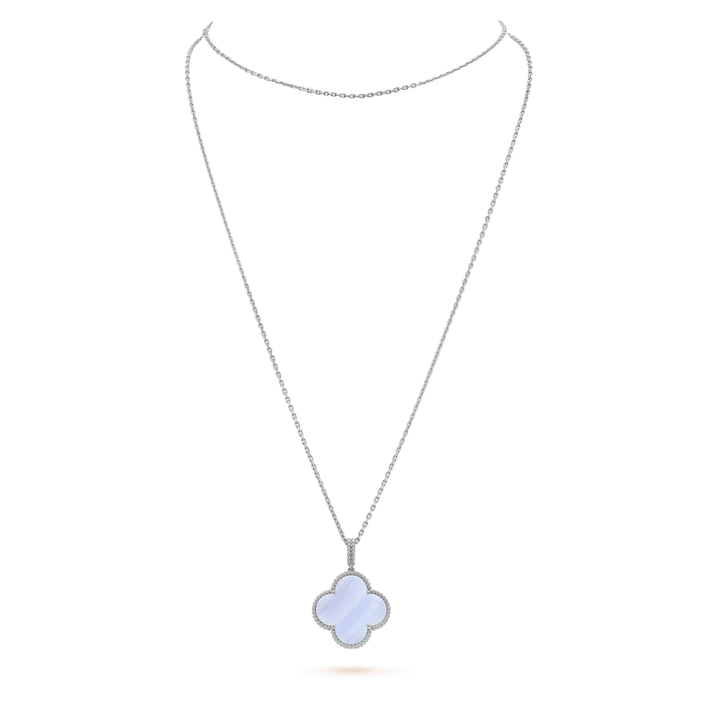 [LUXE JEWELRY]CLOVER SILVER CHALCEDONY BIG CLOVER NECKLACE