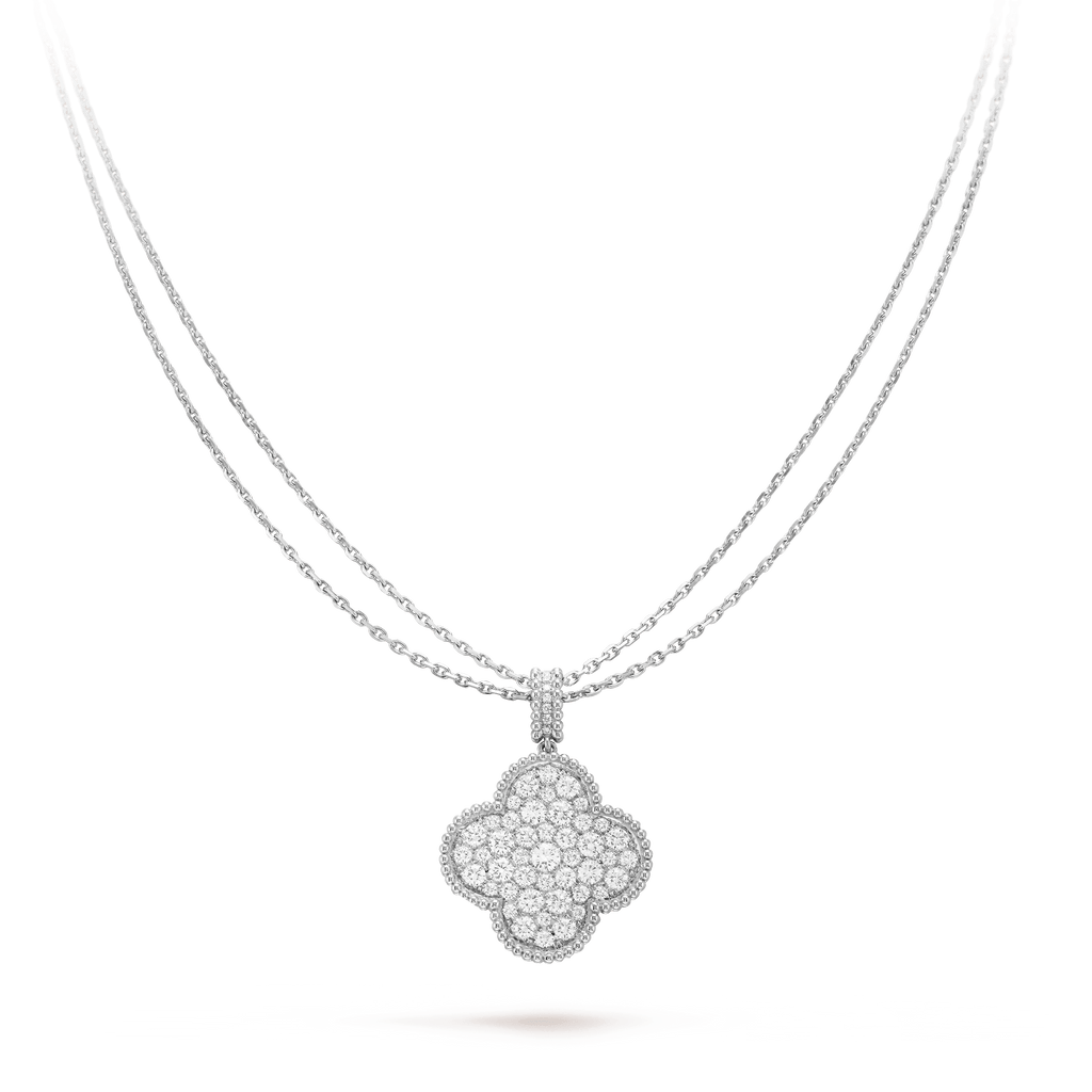 [LUXE JEWELRY]CLOVER 25MM SILVER FULL DIAMOND BIG CLOVER NECKLACE