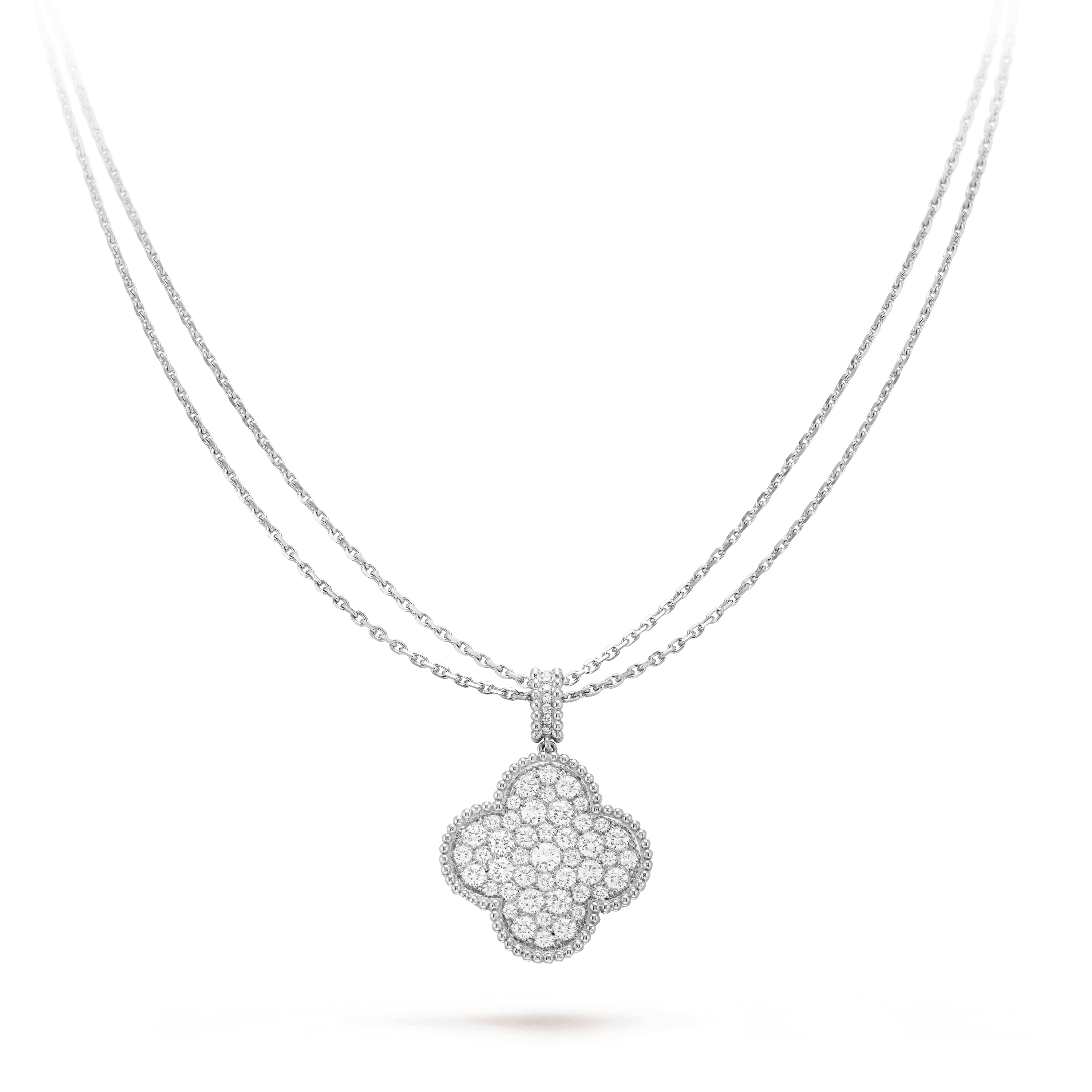 [LUXE JEWELRY]CLOVER 25MM SILVER FULL DIAMOND BIG CLOVER NECKLACE