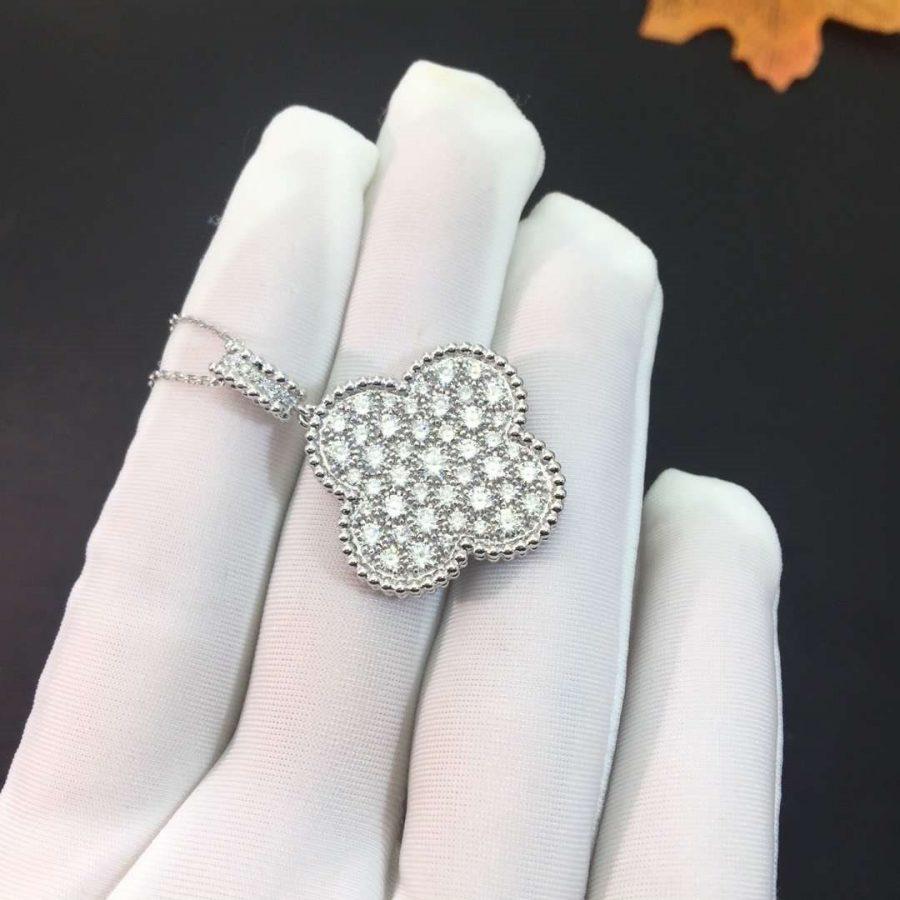 [LUXE JEWELRY]CLOVER 25MM SILVER FULL DIAMOND BIG CLOVER NECKLACE