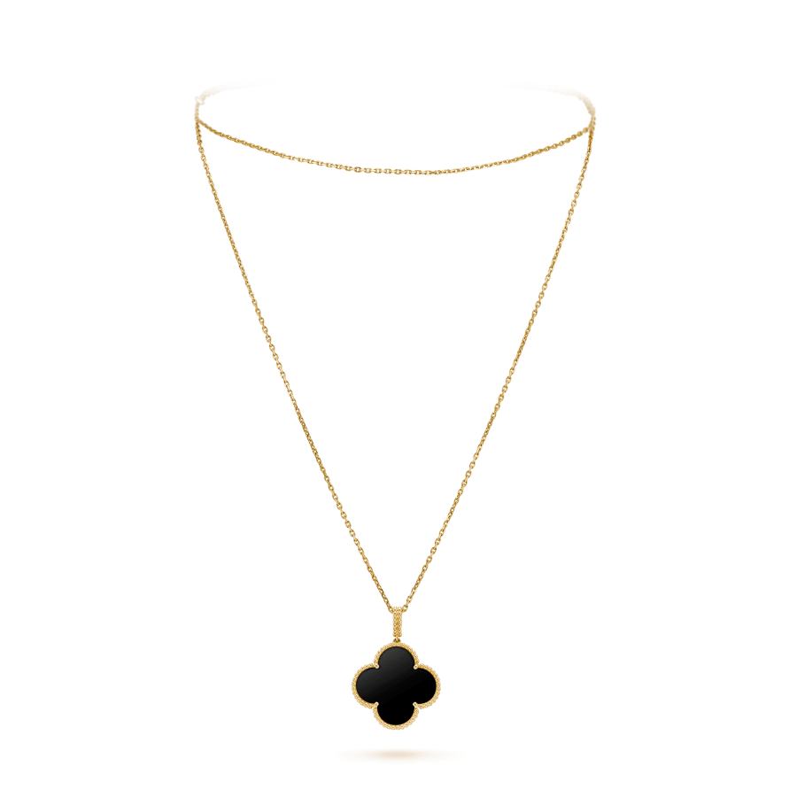 [LUXE JEWELRY]CLOVER 25MM GOLD ONYX BIG CLOVER NECKLACE