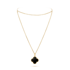 [LUXE JEWELRY]CLOVER 25MM GOLD ONYX BIG CLOVER NECKLACE