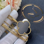 [LUXE JEWELRY]CLOVER 25MM GOLD ONYX BIG CLOVER NECKLACE