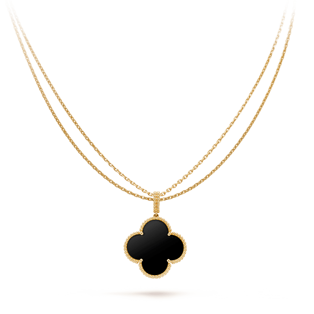 [LUXE JEWELRY]CLOVER 25MM GOLD ONYX BIG CLOVER NECKLACE