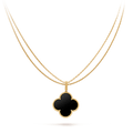 [LUXE JEWELRY]CLOVER 25MM GOLD ONYX BIG CLOVER NECKLACE