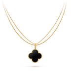 [LUXE JEWELRY]CLOVER 25MM GOLD ONYX BIG CLOVER NECKLACE
