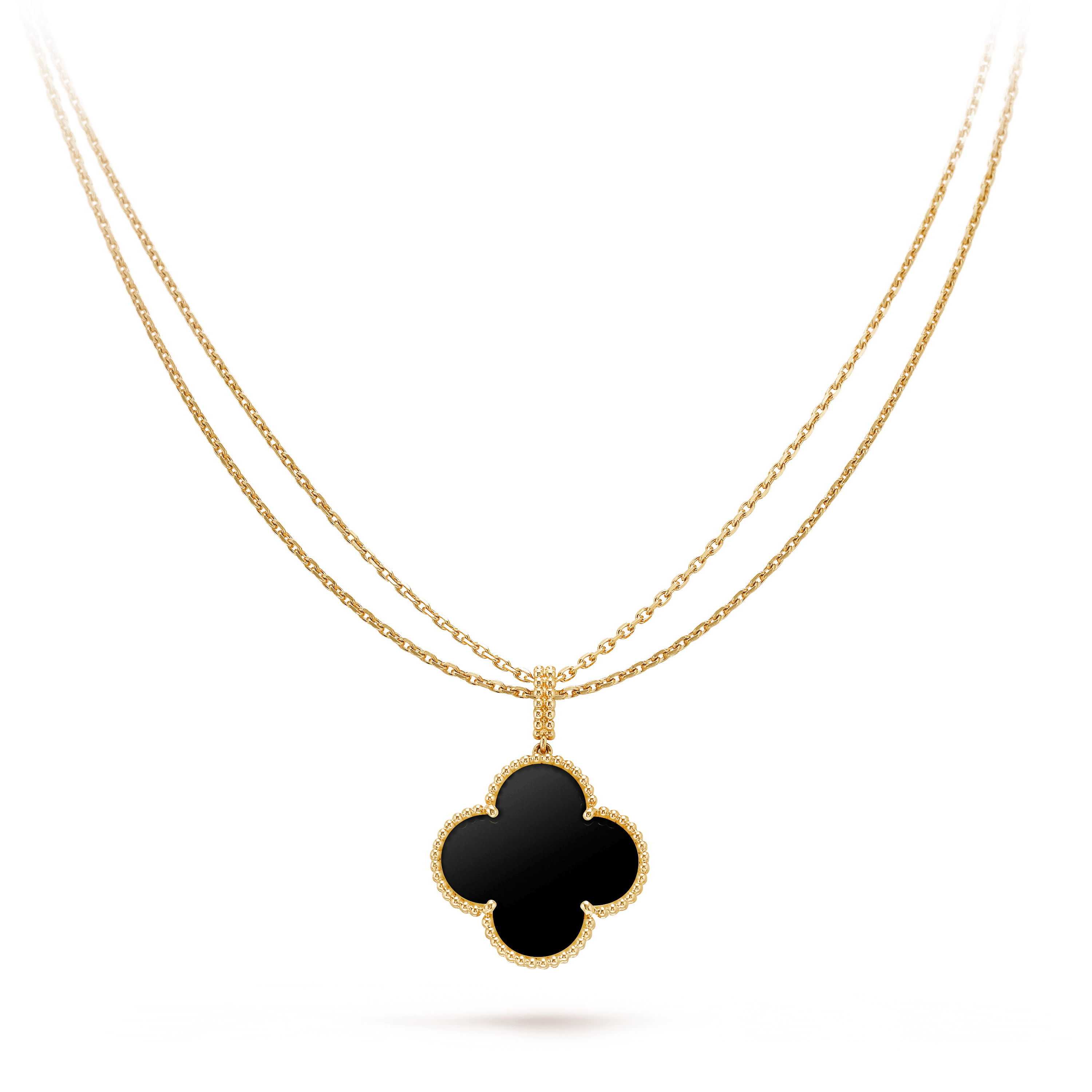 [LUXE JEWELRY]CLOVER 25MM GOLD ONYX BIG CLOVER NECKLACE