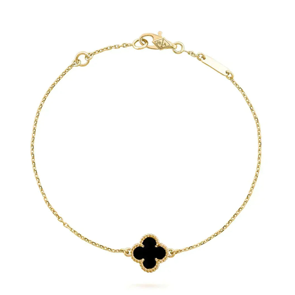 [LUXE JEWELRY]CLOVER ONYX SINGLE FLOWER BRACELET