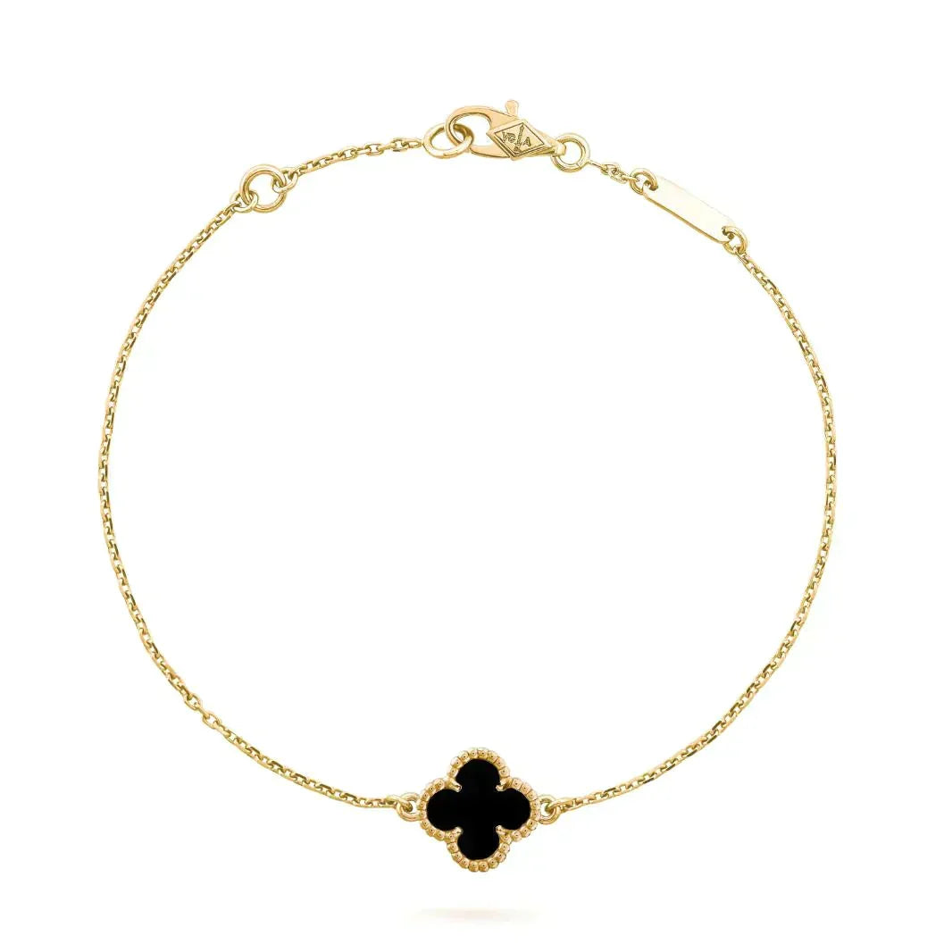 [LUXE JEWELRY]CLOVER ONYX SINGLE FLOWER BRACELET