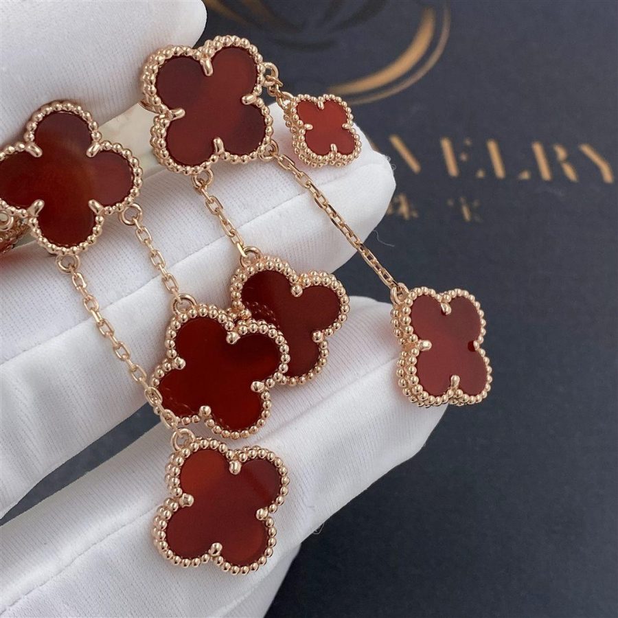 [LUXE JEWELRY]CLOVER EARRINGS CARNELIAN 4 MOTIFS PINK GOLD
