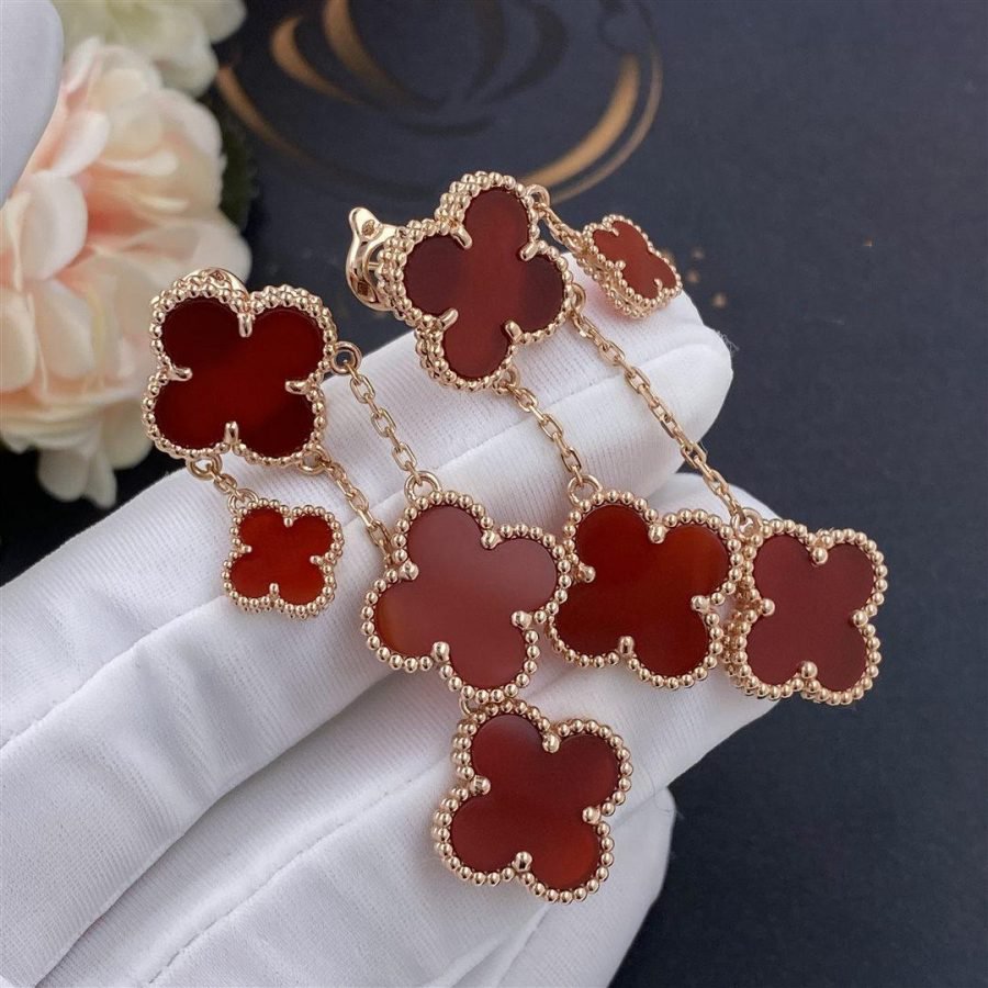 [LUXE JEWELRY]CLOVER EARRINGS CARNELIAN 4 MOTIFS PINK GOLD