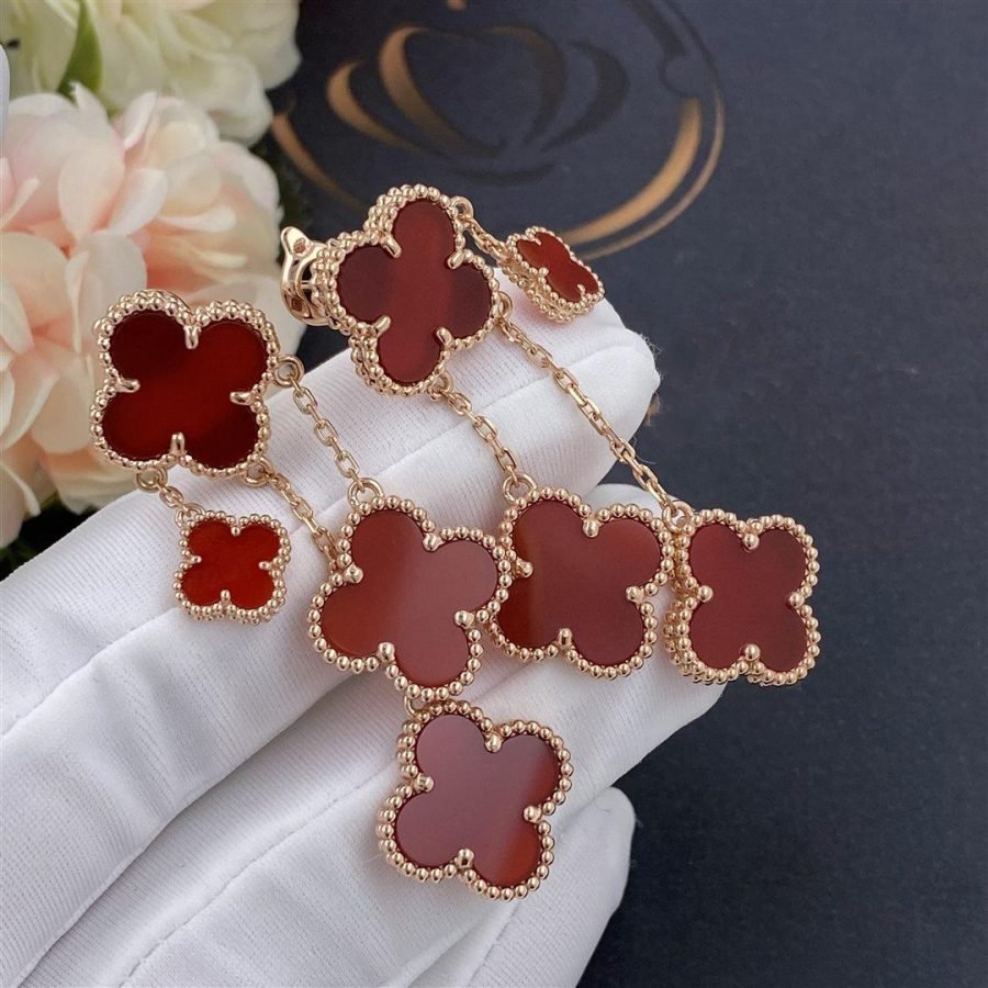 [LUXE JEWELRY]CLOVER EARRINGS CARNELIAN 4 MOTIFS PINK GOLD