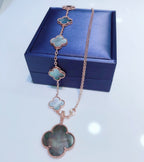 [LUXE JEWELRY]COMBINED BRACELET 5 MOTIFS AND NECKLACE DARK MOP ROSE GOLD
