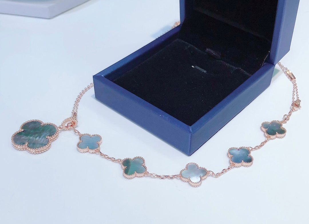 [LUXE JEWELRY]COMBINED BRACELET 5 MOTIFS AND NECKLACE DARK MOP ROSE GOLD